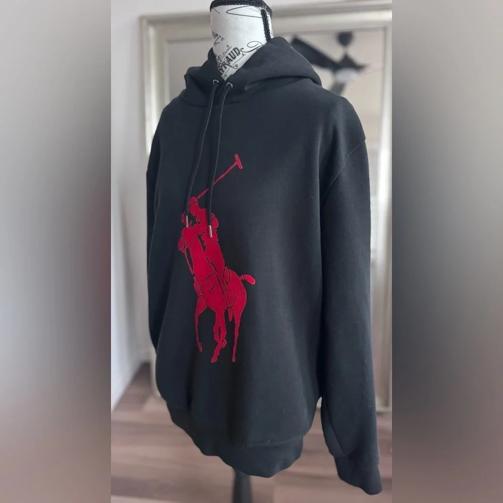 Polo Ralph Lauren Black Big Pony Pullover Hoodie Sweater Men’s Size M